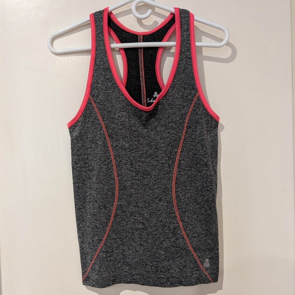 Soho Sport Pink and Heathered Dark Gray Racerback Tank Top in Large